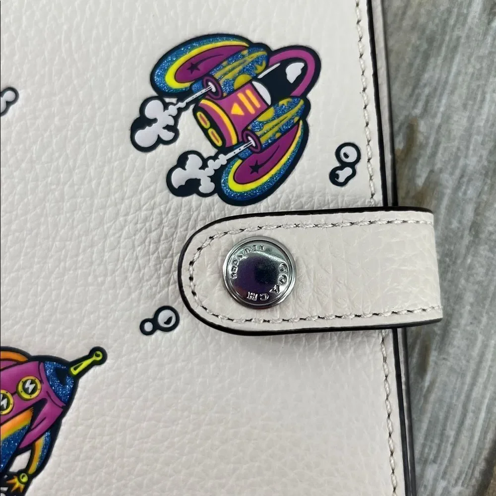 Coach Notebook In Pebbled Leather With Rocket Ship Print